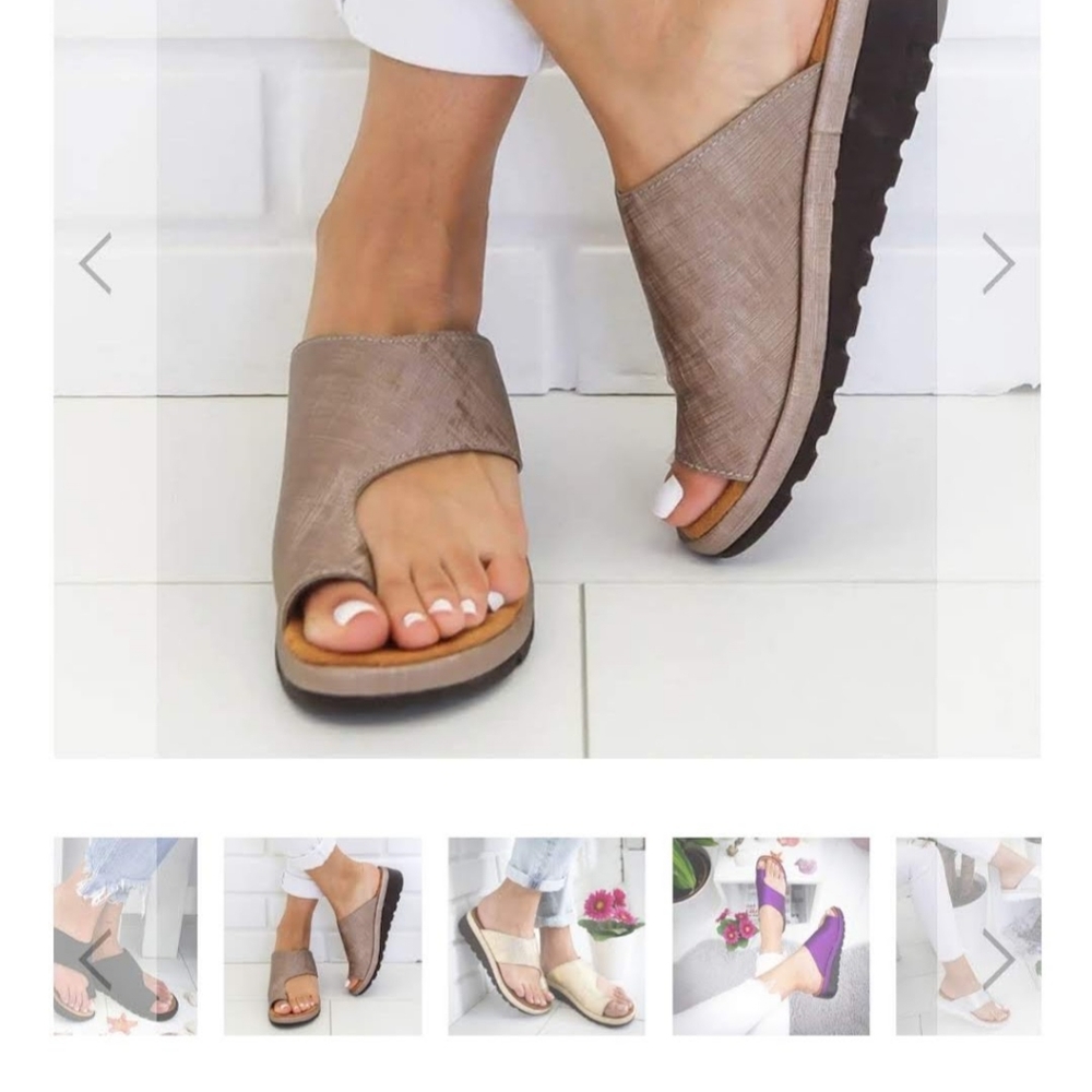 Juslike Leather Bunion Flat Sole Sandals